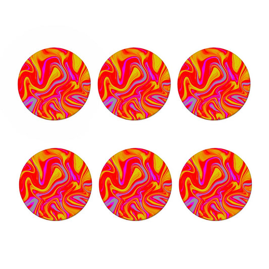 Orange Psychedelic Liquid Trippy Print Coaster Set