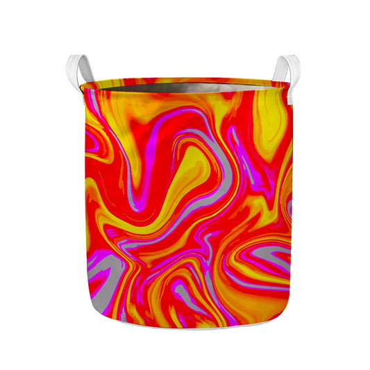 Orange Psychedelic Liquid Trippy Print Collapsible Laundry Basket