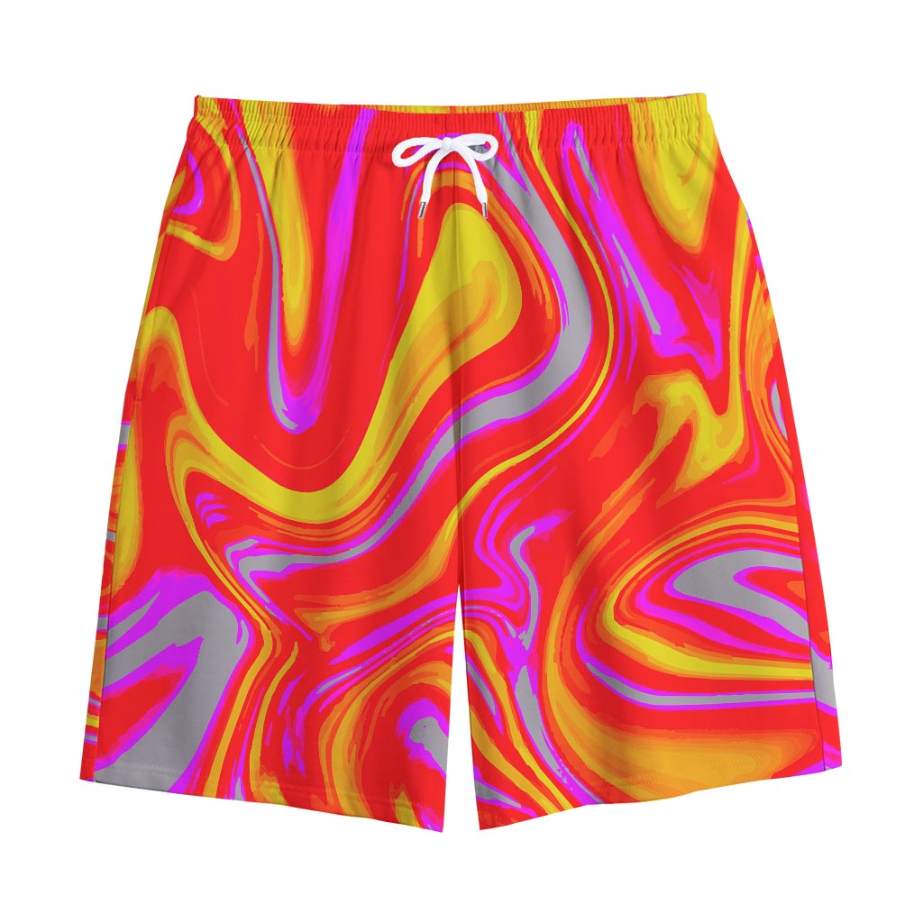 Orange Psychedelic Liquid Trippy Print Cotton Shorts