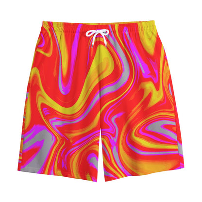 Orange Psychedelic Liquid Trippy Print Cotton Shorts