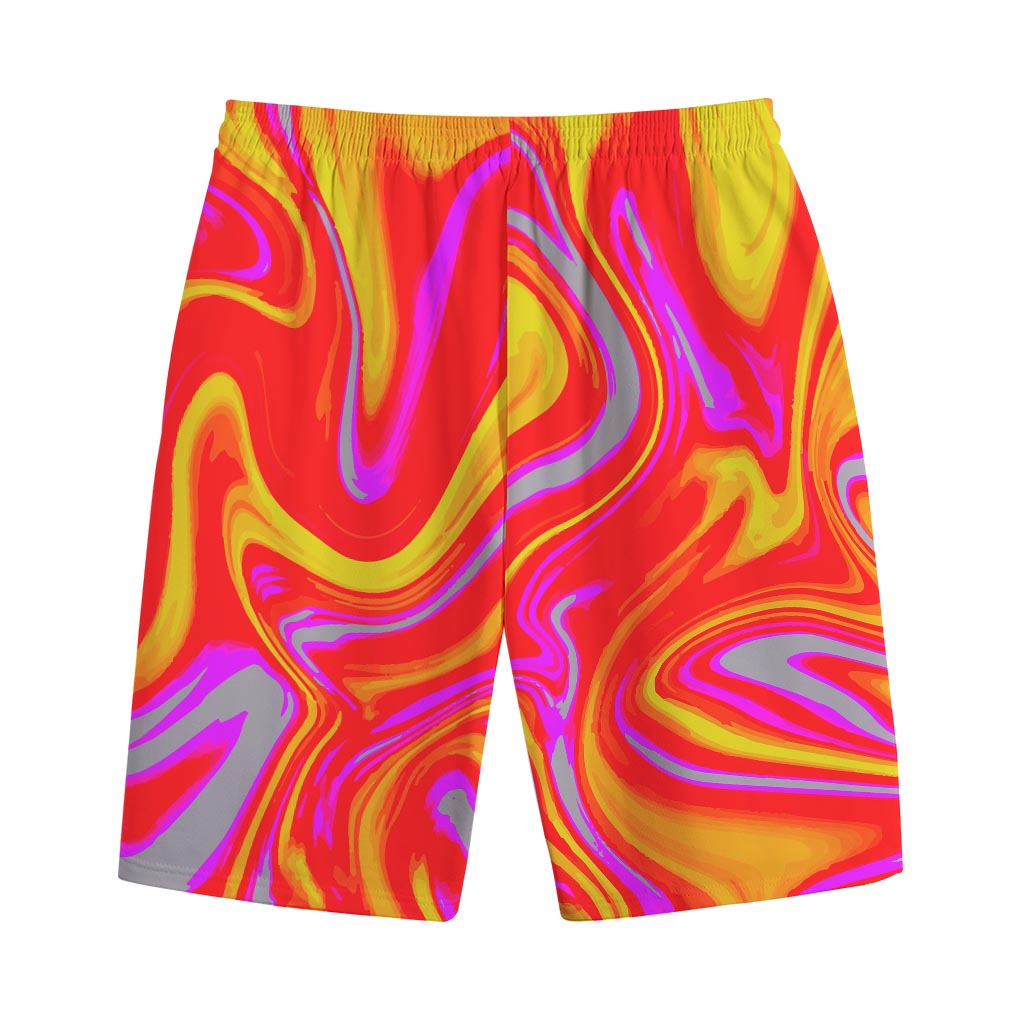 Orange Psychedelic Liquid Trippy Print Cotton Shorts