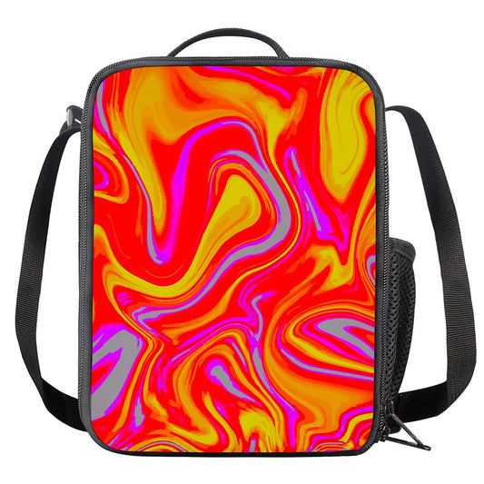 Orange Psychedelic Liquid Trippy Print Crossbody Lunch Bag