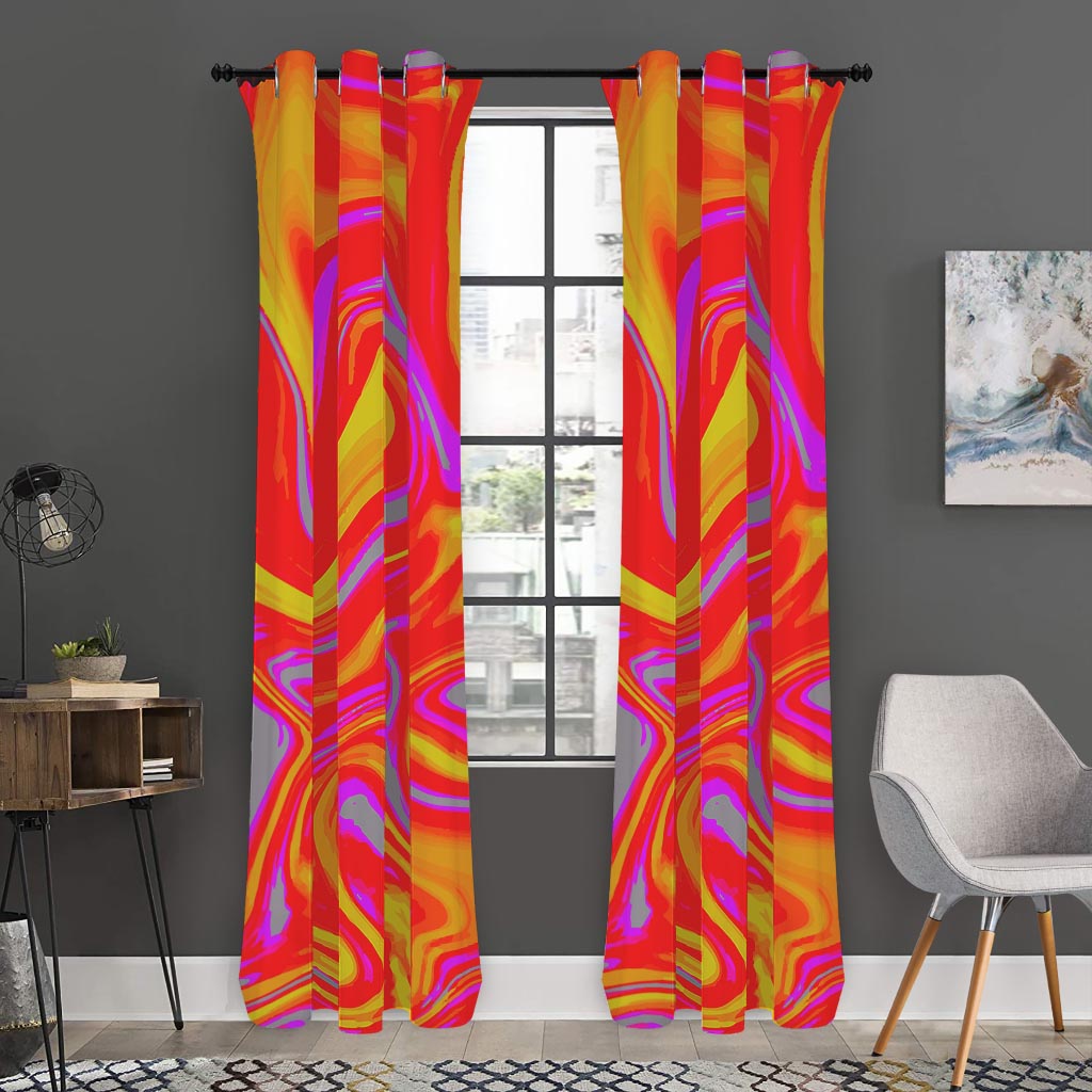 Orange Psychedelic Liquid Trippy Print Curtain