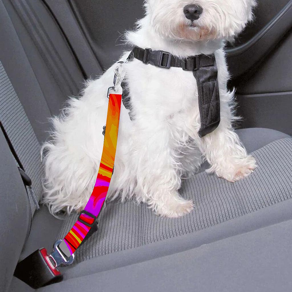 Orange Psychedelic Liquid Trippy Print Dog Seat Belt