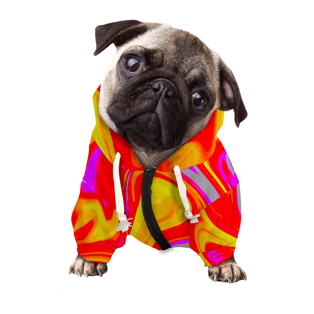 Orange Psychedelic Liquid Trippy Print Dog Zip Up Hoodie