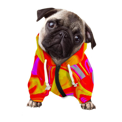 Orange Psychedelic Liquid Trippy Print Dog Zip Up Hoodie