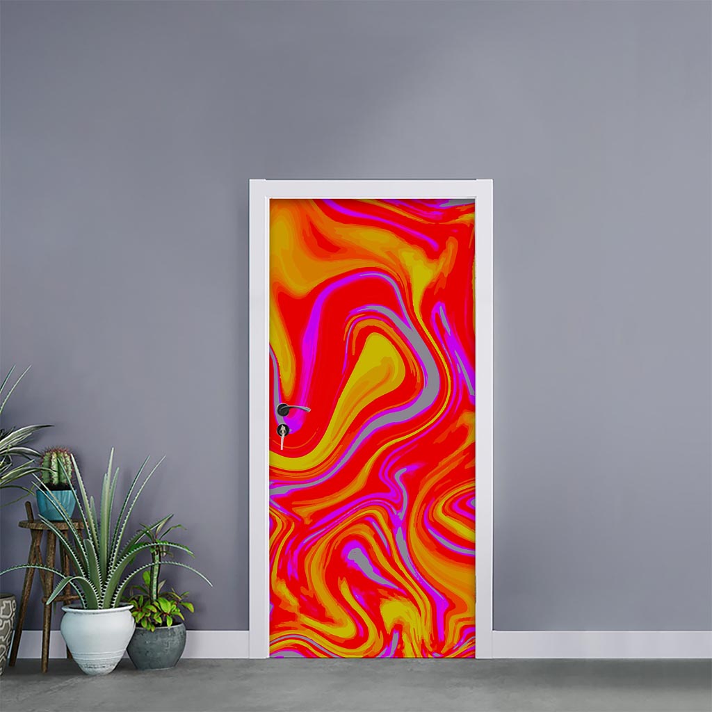 Orange Psychedelic Liquid Trippy Print Door Sticker