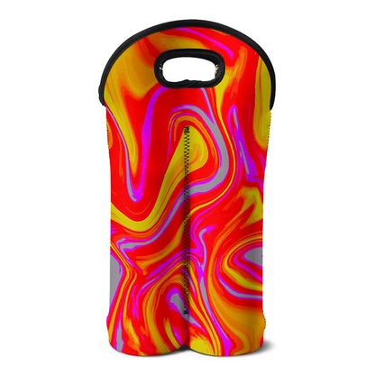 Orange Psychedelic Liquid Trippy Print Double Neoprene Wine Tote