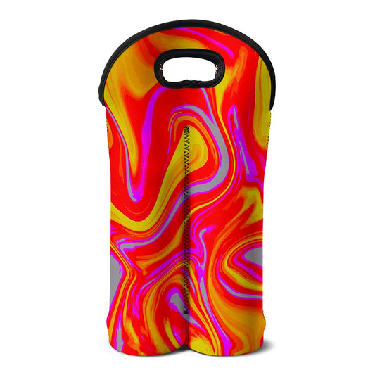 Orange Psychedelic Liquid Trippy Print Double Neoprene Wine Tote