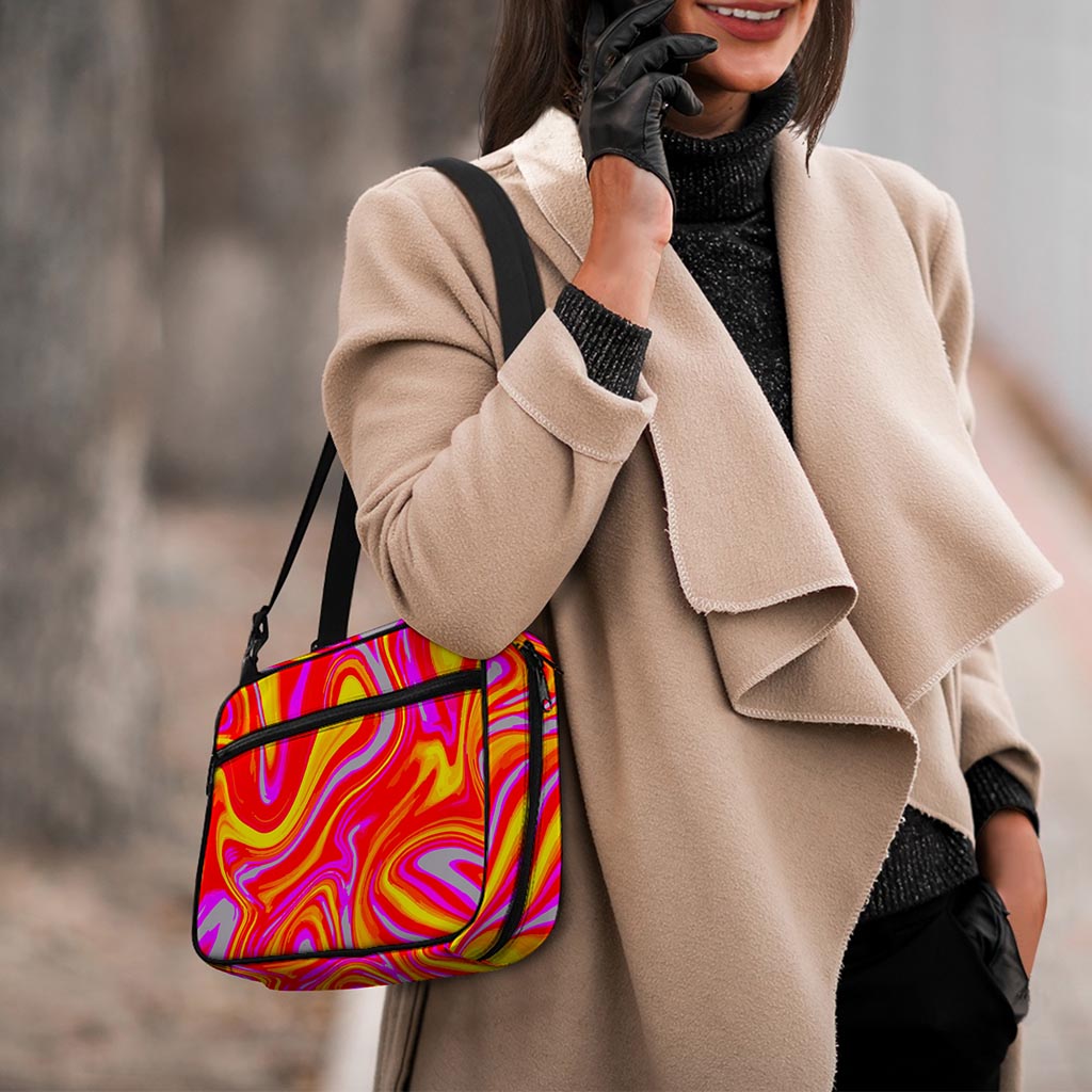 Orange Psychedelic Liquid Trippy Print Double Strap Bible Bag