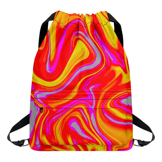 Orange Psychedelic Liquid Trippy Print Drawstring Backpack