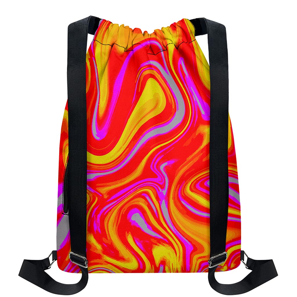 Orange Psychedelic Liquid Trippy Print Drawstring Backpack