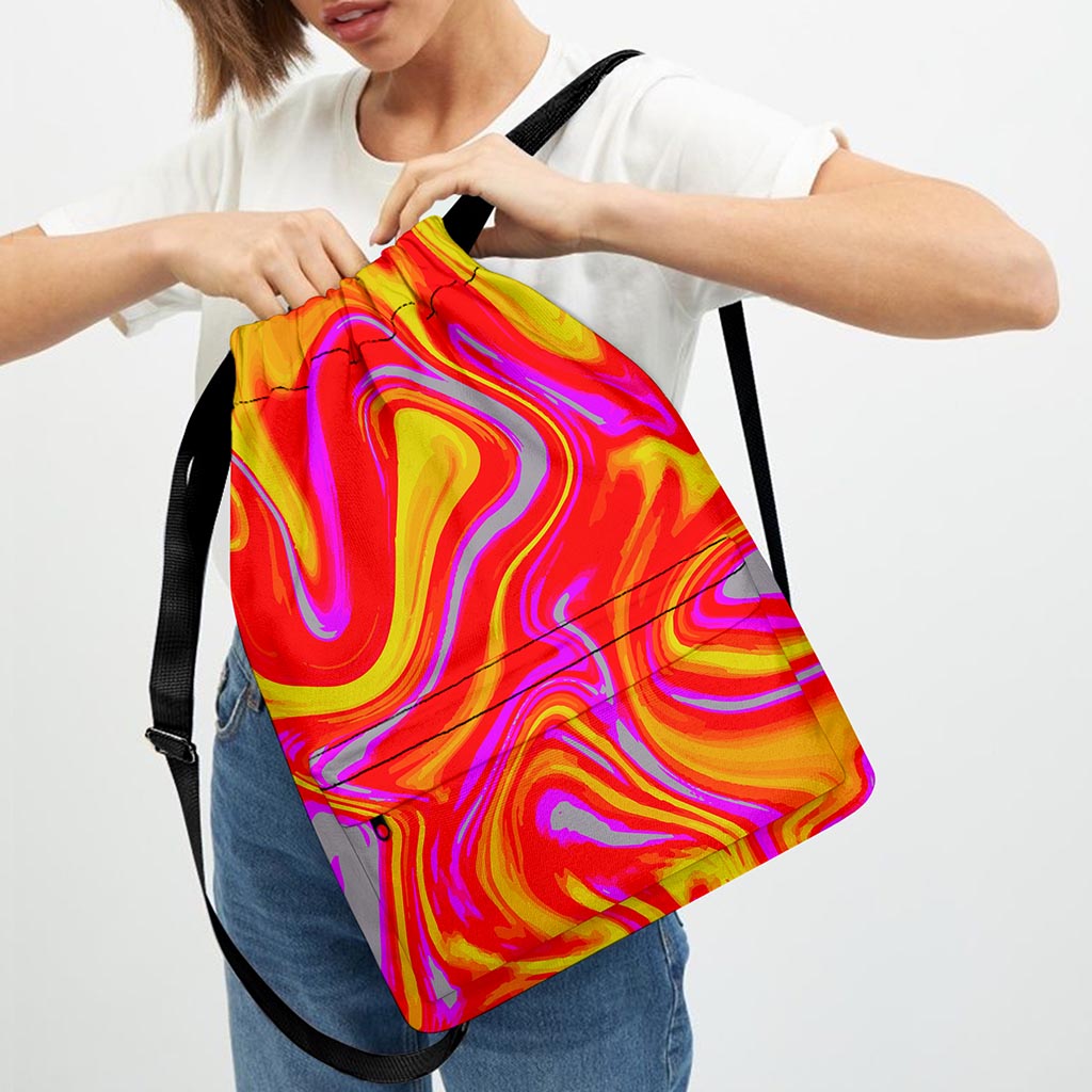 Orange Psychedelic Liquid Trippy Print Drawstring Backpack