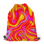 Orange Psychedelic Liquid Trippy Print Drawstring Bag