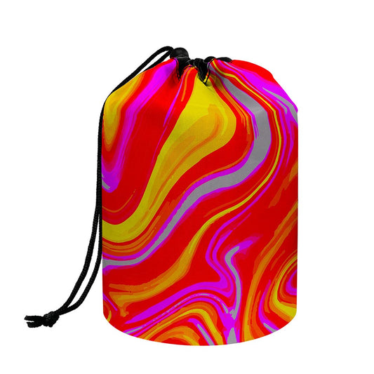 Orange Psychedelic Liquid Trippy Print Drawstring Makeup Bag