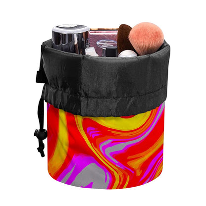 Orange Psychedelic Liquid Trippy Print Drawstring Makeup Bag