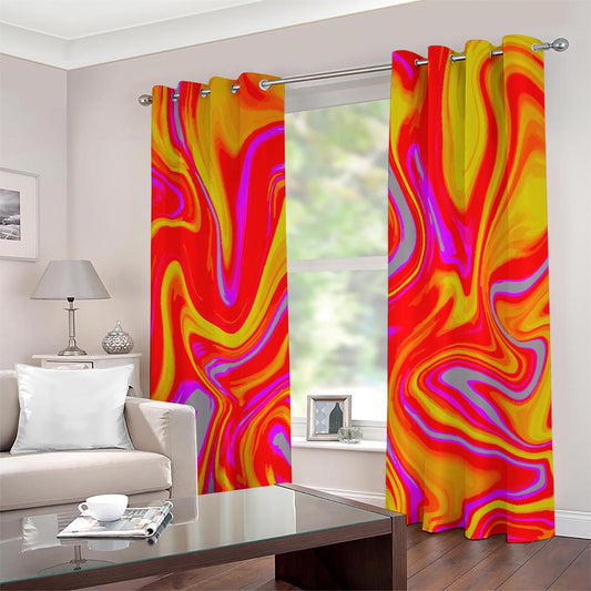 Orange Psychedelic Liquid Trippy Print Extra Wide Grommet Curtains
