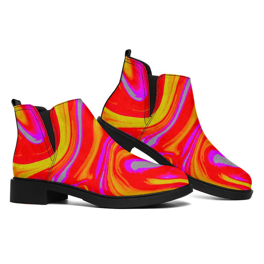 Orange Psychedelic Liquid Trippy Print Flat Ankle Boots