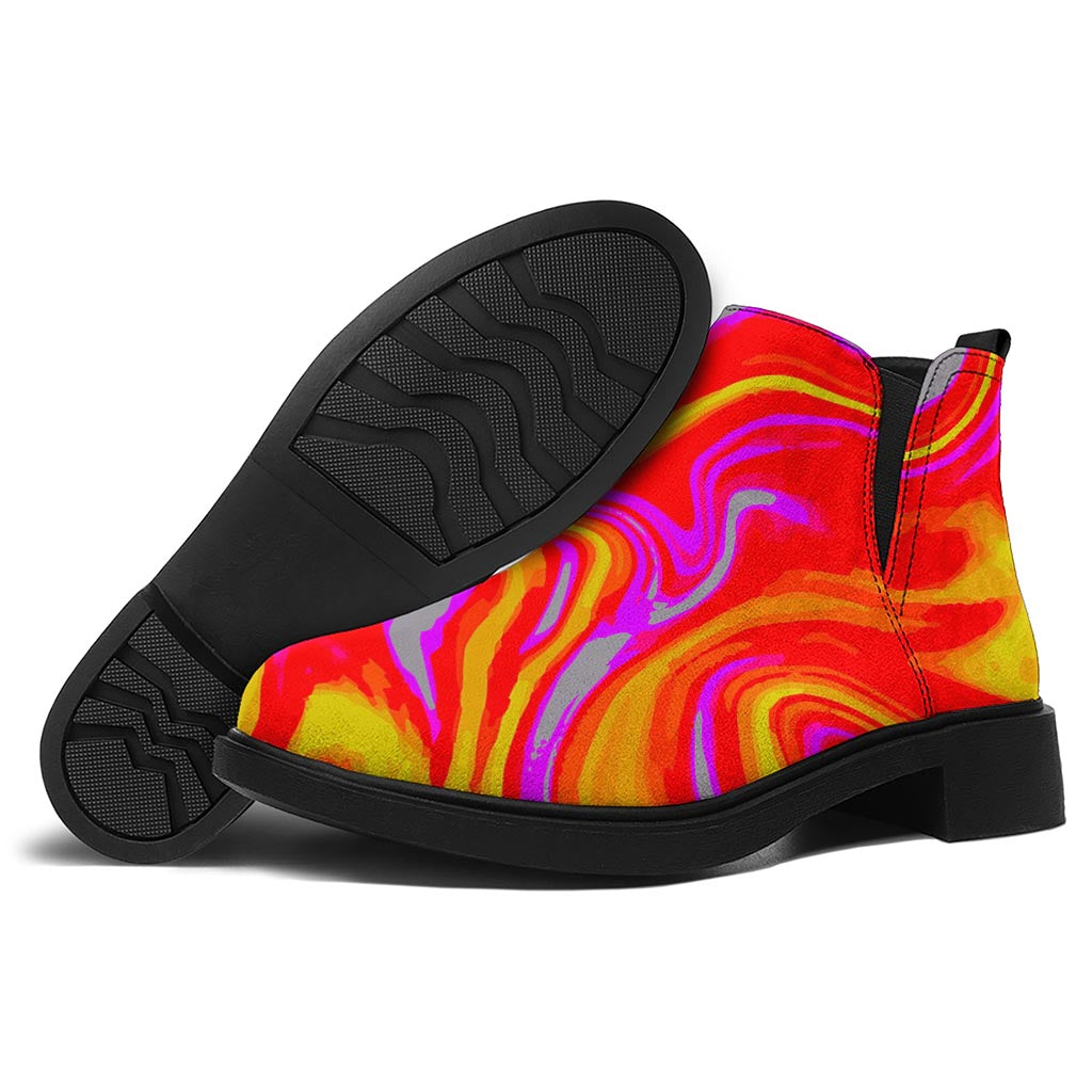 Orange Psychedelic Liquid Trippy Print Flat Ankle Boots