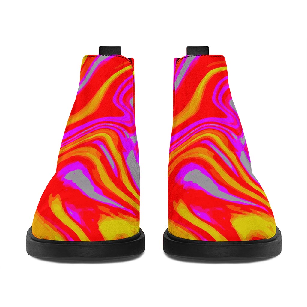 Orange Psychedelic Liquid Trippy Print Flat Ankle Boots