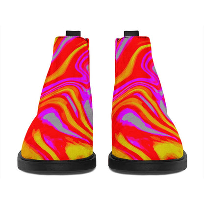 Orange Psychedelic Liquid Trippy Print Flat Ankle Boots