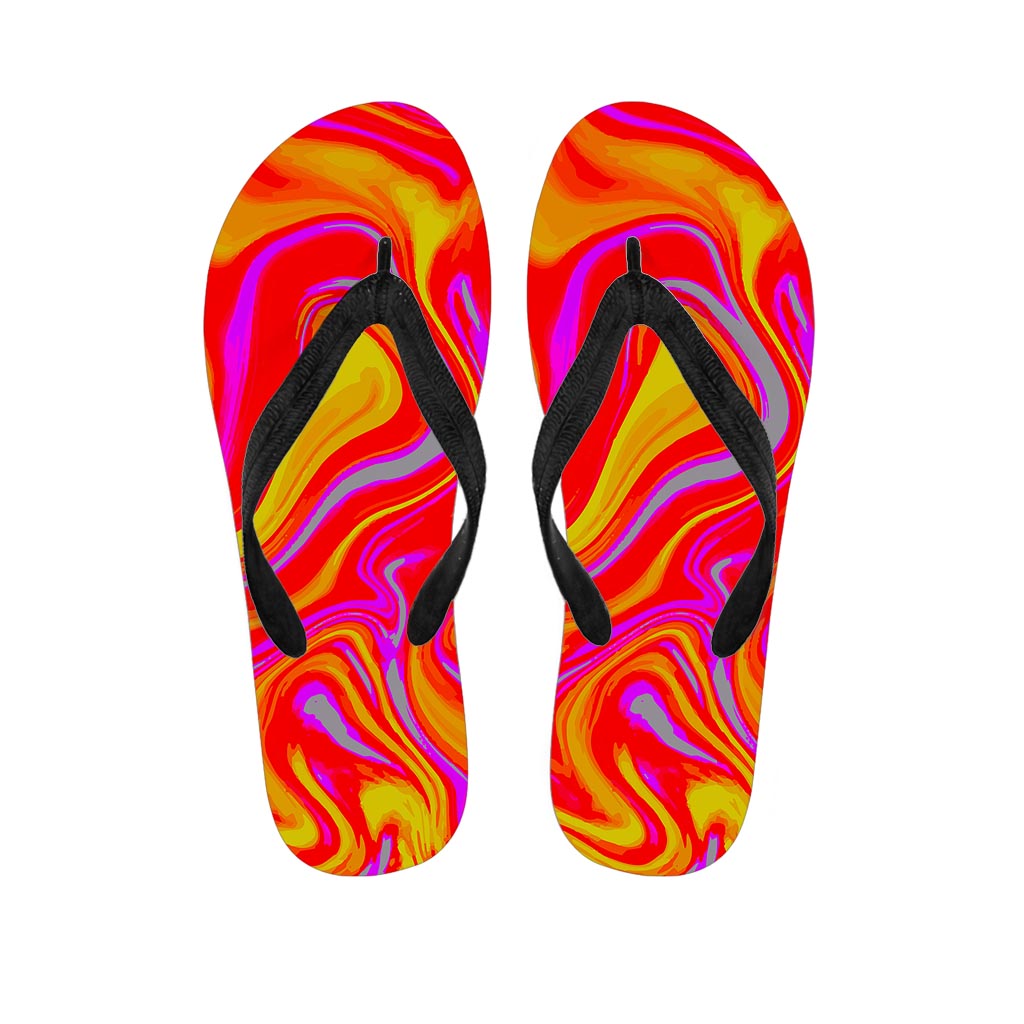 Orange Psychedelic Liquid Trippy Print Flip Flops