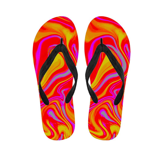 Orange Psychedelic Liquid Trippy Print Flip Flops
