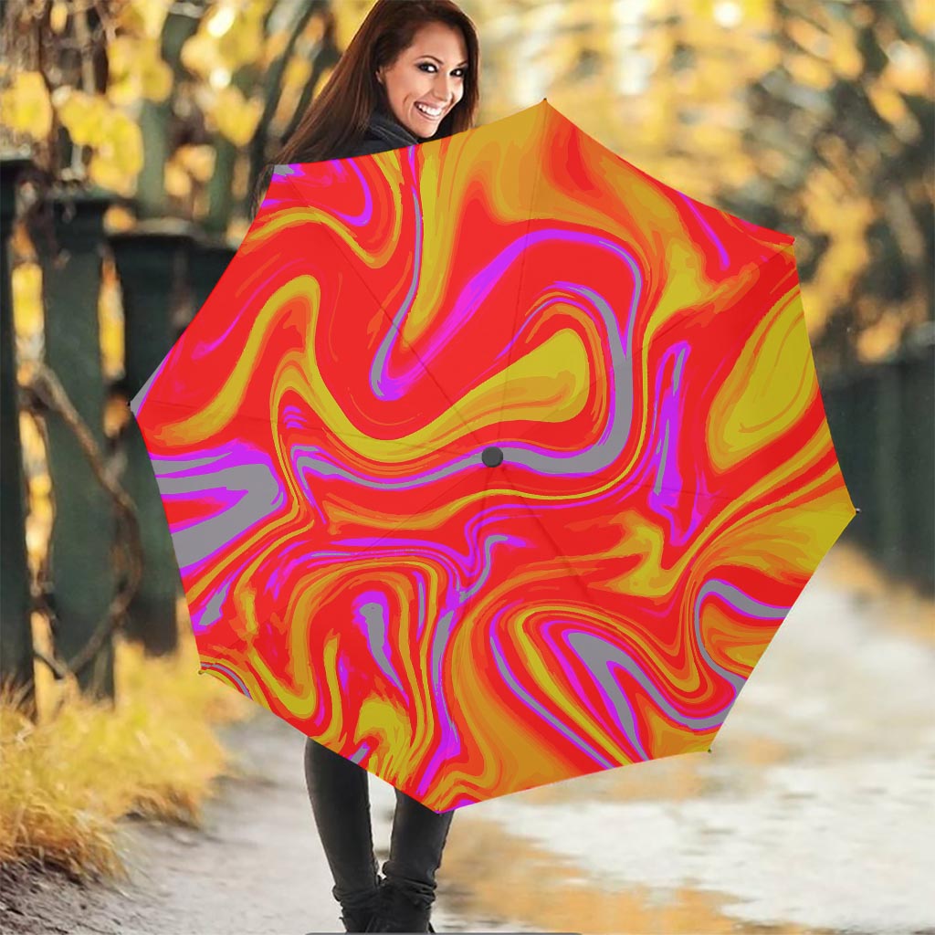 Orange Psychedelic Liquid Trippy Print Foldable Umbrella