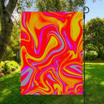 Orange Psychedelic Liquid Trippy Print Garden Flag