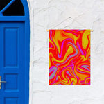 Orange Psychedelic Liquid Trippy Print Garden Flag