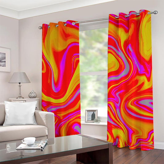 Orange Psychedelic Liquid Trippy Print Grommet Curtains