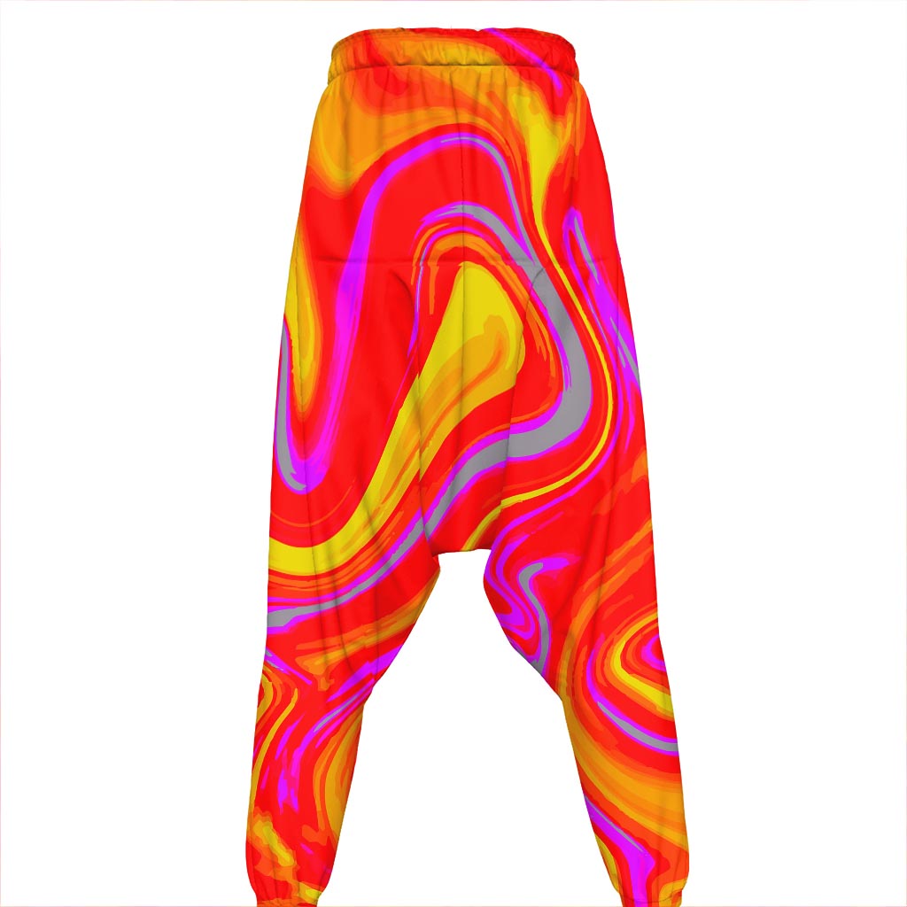Orange Psychedelic Liquid Trippy Print Hammer Pants