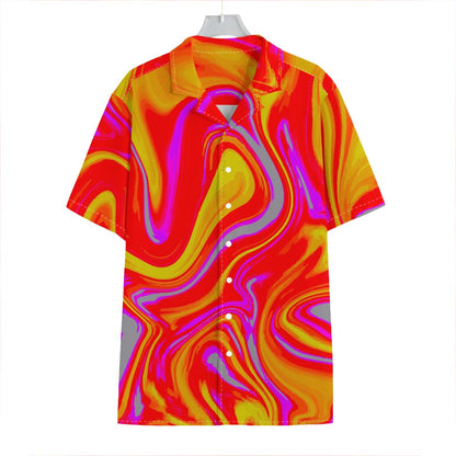 Orange Psychedelic Liquid Trippy Print Hawaiian Shirt
