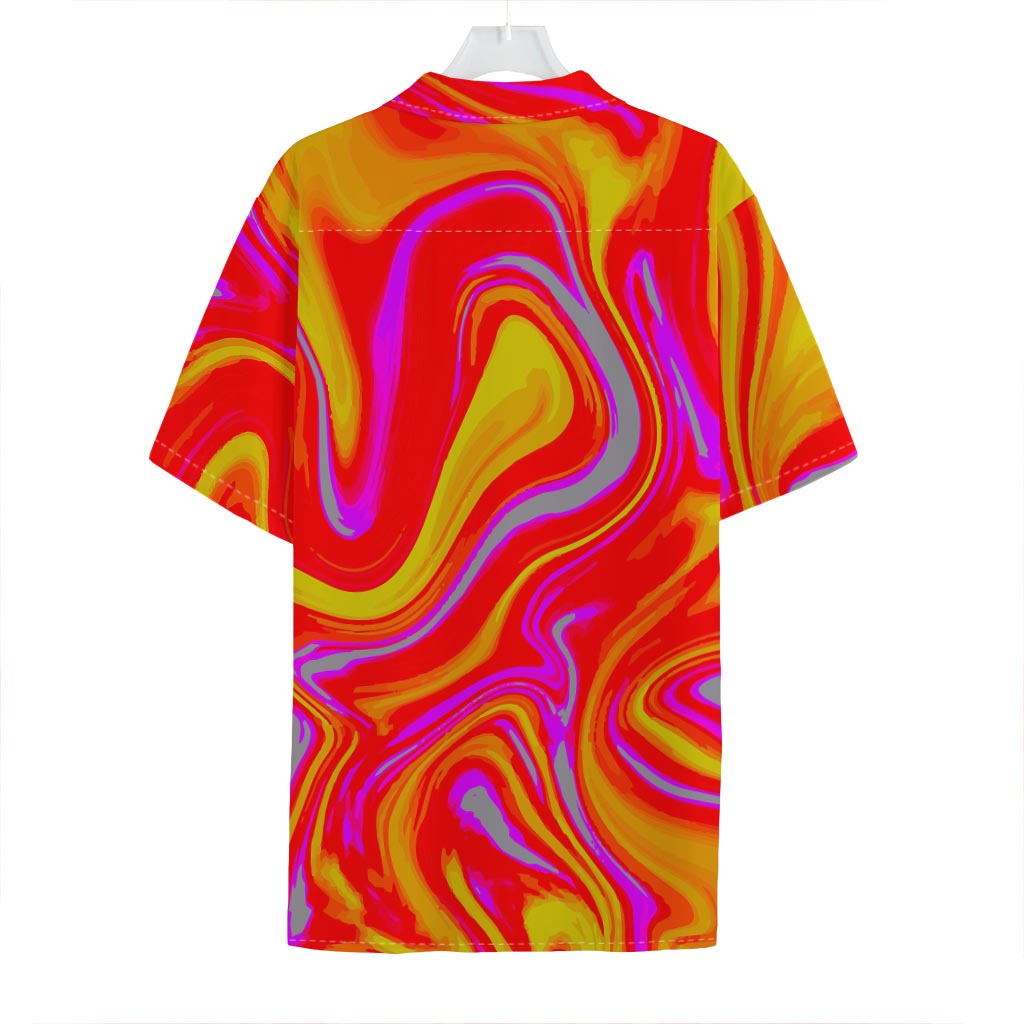 Orange Psychedelic Liquid Trippy Print Hawaiian Shirt