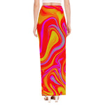 Orange Psychedelic Liquid Trippy Print High Slit Maxi Skirt