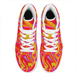Orange Psychedelic Liquid Trippy Print High Top Leather Sneakers