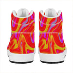 Orange Psychedelic Liquid Trippy Print High Top Leather Sneakers