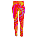Orange Psychedelic Liquid Trippy Print High-Waisted Pocket Leggings