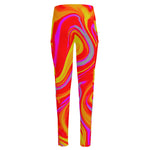 Orange Psychedelic Liquid Trippy Print High-Waisted Pocket Leggings