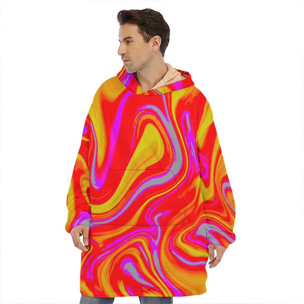 Orange Psychedelic Liquid Trippy Print Hoodie Blanket