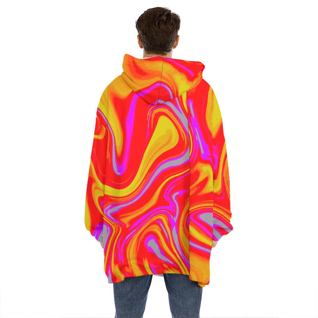 Orange Psychedelic Liquid Trippy Print Hoodie Blanket
