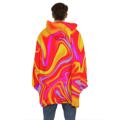 Orange Psychedelic Liquid Trippy Print Hoodie Blanket