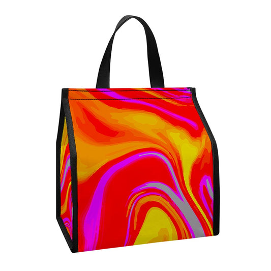 Orange Psychedelic Liquid Trippy Print Insulated Lunch Tote
