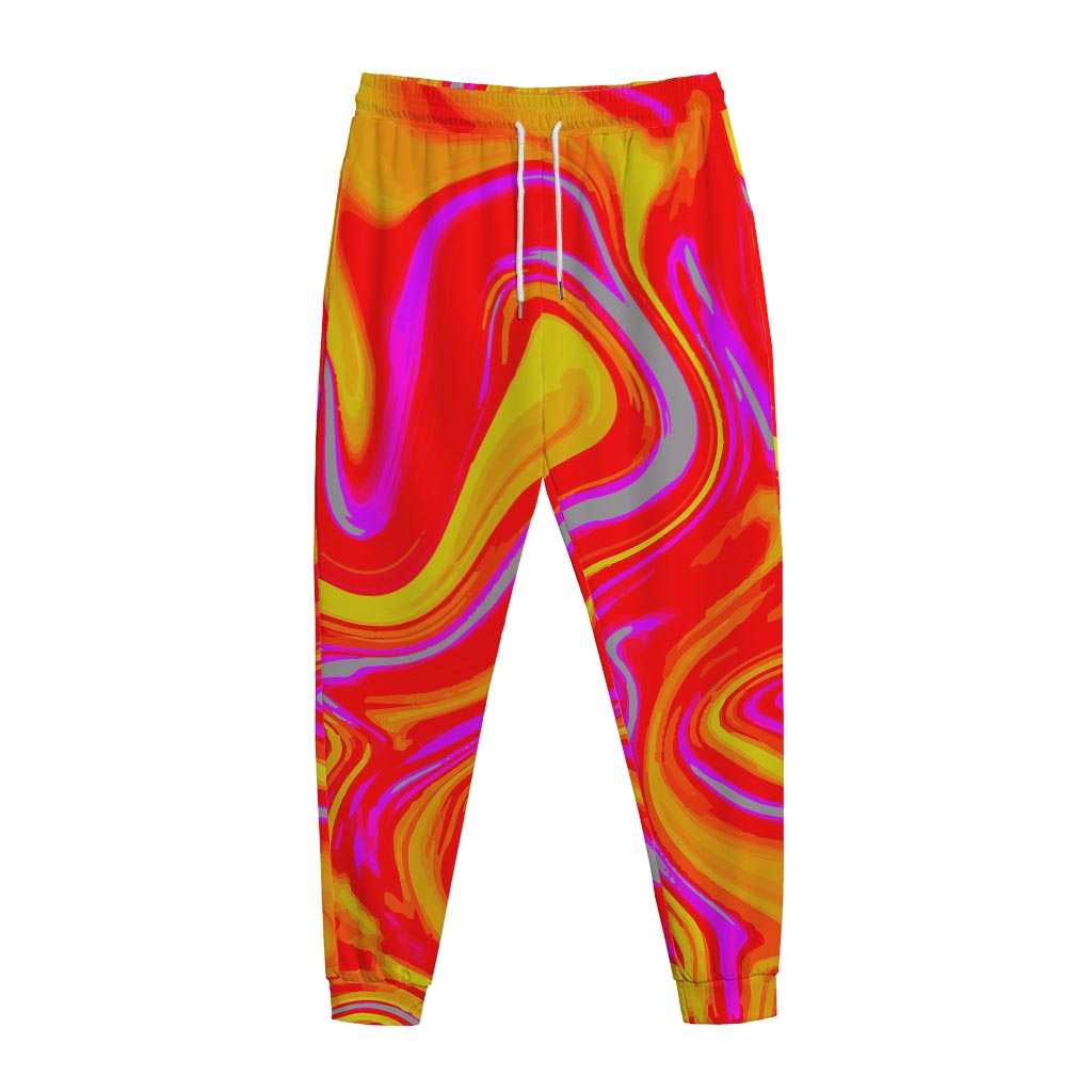 Orange Psychedelic Liquid Trippy Print Jogger Pants