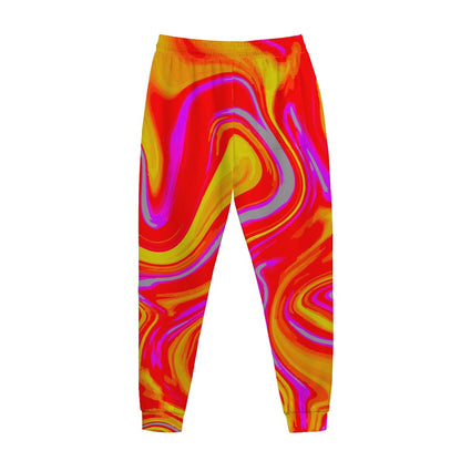 Orange Psychedelic Liquid Trippy Print Jogger Pants