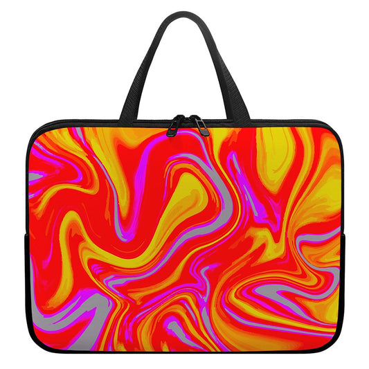 Orange Psychedelic Liquid Trippy Print Laptop Sleeve With Handle