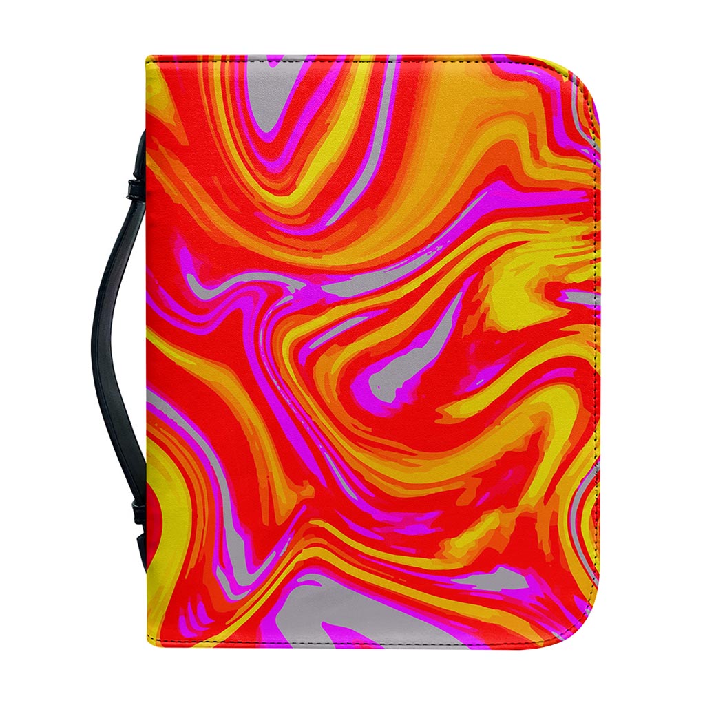 Orange Psychedelic Liquid Trippy Print Leather Bible Cover