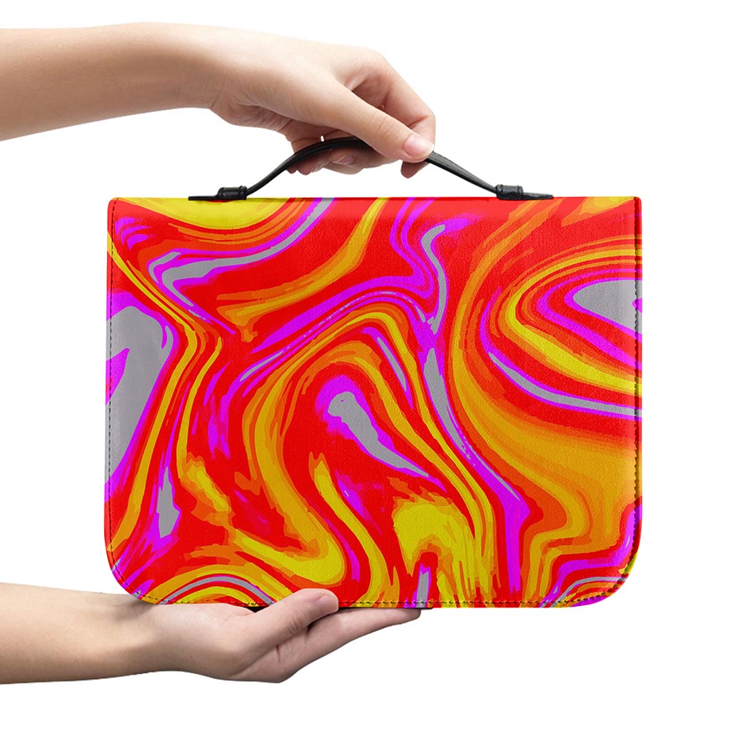 Orange Psychedelic Liquid Trippy Print Leather Bible Cover