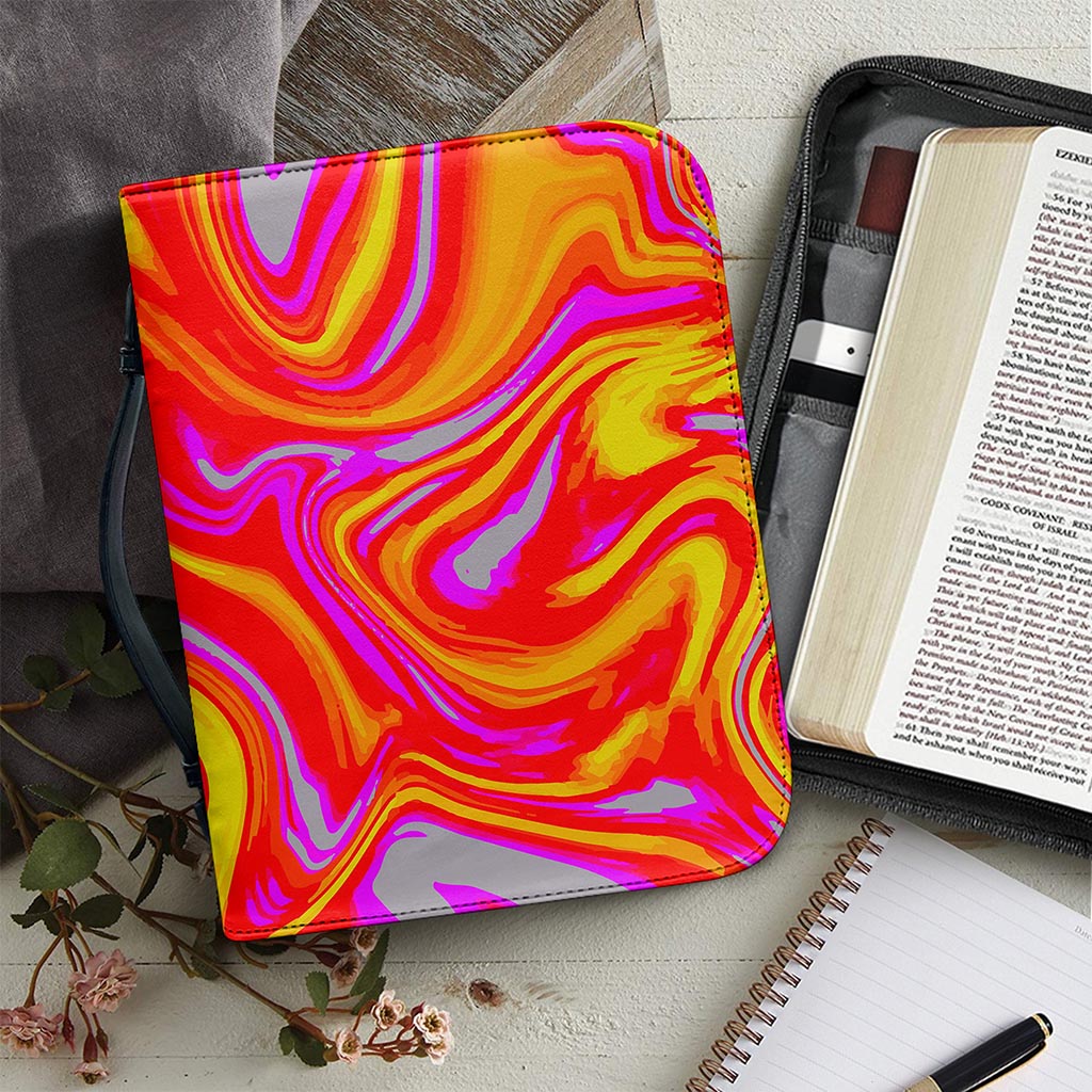 Orange Psychedelic Liquid Trippy Print Leather Bible Cover