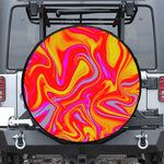Orange Psychedelic Liquid Trippy Print Leather Spare Tire Cover